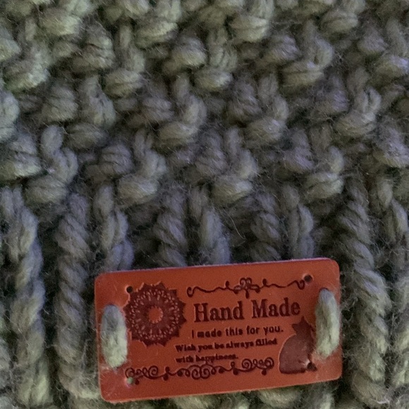Handmade Hat I made it for you Green and Cream Knitted Beanie New - Picture 2 of 4